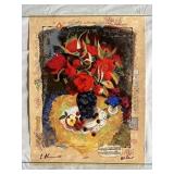 SIGNED MIXED MEDIA ART PRINT, FLORAL STILL LIFE,