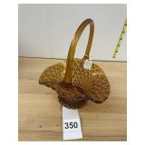 AMBER PRESSED GLASS BASKET, DIAMOND PATTERN,