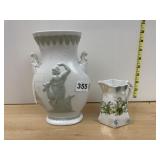 PORCELAIN URN VASE W/ FIGURAL RELIEF, TWIN