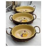 SPINNAKER CERAMIC OVAL SERVING DISHES W/ WICKER