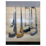HACKSAWS, HAND SAWS W/ WOODEN HANDLES, JAB SAW.