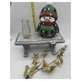 CERAMIC PENGUIN WINTER DECOR, EMBOSSED GLASS