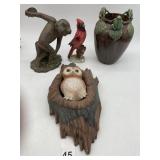 POTTERY FROG PLANTER, CERAMIC CARDINAL BIRD