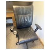 BLACK LEATHERETTE PADDED EXECUTIVE OFFICE CHAIR,