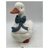 FOTY EE CERAMIC GOOSE COOKIE JAR, WHITE, BLUE