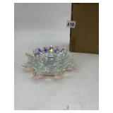 IRIDESCENT CUT GLASS VOTIVE HOLDER, FLORAL