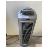 LASKO TOWER FAN, GRAY HOUSING, TOP CONTROLS.