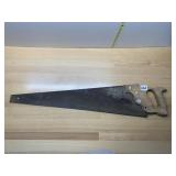VTG WOOD HANDSAW, METAL BLADE, WOODEN HANDLE.
