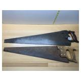 VINTAGE HAND SAWS, CARVED WOODEN HANDLES,