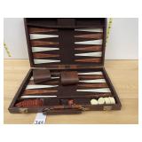 VINTAGE BACKGAMMON GAME, FAUX LEATHER FOLDING