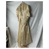 VTG CREAM FORMAL GOWN, LACE OVERLAY, SHIRRED