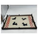 WOOD SERVING TRAY W/ SCOTTIE DOG SILHOUETTES, RED