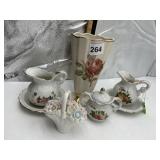 CERAMIC DECORATIVE BASKET W/ APPLIED FLOWERS,
