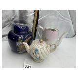 DECORATIVE CERAMIC GINGER JAR, TEAPOT, AND