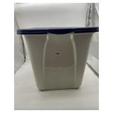 PLASTIC STORAGE CONTAINER W/ BLUE LID.