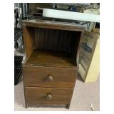 DARK STAINED WOOD NIGHTSTAND, OPEN CUBBY, TWO