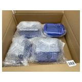 GLASS FOOD STORAGE CONTAINERS, BLUE PLASTIC LIDS,