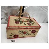 VINTAGE WOVEN STRAW SEWING BASKET, FLORAL