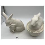 CERAMIC RABBIT FIGURINES, MATTE WHITE, LIDDED