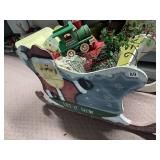 DECORATIVE PAINTED WOOD SANTA SLEIGH W/ HOLIDAY