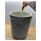 VINTAGE STONEWARE CROCK, BLUE CROWN 5 STAMP, GREY