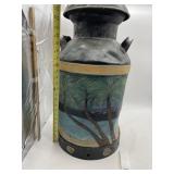 METAL DECORATIVE MILK CAN, HAND-PAINTED TROPICAL