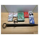 VINTAGE METAL POST DRIVER, NAPA EXHAUST CLAMPS,