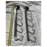 CHROME-PLATED METAL WALL-MOUNT MULTI-HOOK RACKS.