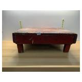 RUSTIC WOOD STEP STOOL, RED PAINTED FINISH.