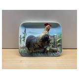 HEN CERAMIC WALL PLAQUE, ROOSTER MOTIF, 3D RELIEF