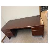 DOUBLE PEDESTAL OFFICE DESK, DARK WOOD TONE, FILE