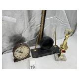WESTCLOX ALARM CLOCK, MARBLE DESK PEN HOLDER W/