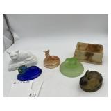ASSORTED FIGURAL GLASS LIDDED ANIMAL DISHES W/