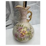 VTG PORCELAIN EWER, HAND-PAINTED FLORAL