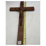 VTG WOOD CRUCIFIX, BRONZE-TONE CORPUS, MADE IN
