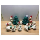 FLOCKED CHRISTMAS POLAR BEAR & TEDDY BEAR