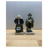 GLAZED CERAMIC PERIOD FIGURINES, ELDERLY MAN AND