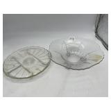 VTG PRESSED GLASS DIVIDED SERVING DISH, FOOTED