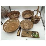 ASSORTED WOVEN WICKER BASKETS, DECORATIVE FLORAL