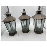 VTG METAL & GLASS HANGING CANDLE LANTERNS,