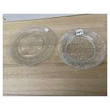 PRESSED GLASS DINNER PLATES, TWO DISTINCT FLORAL