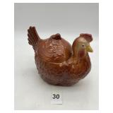 CERAMIC BROWN CHICKEN LIDDED DISH.