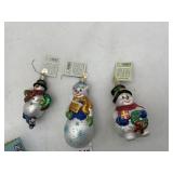 GLASS SNOWMAN CHRISTMAS ORNAMENTS, HAND-PAINTED,