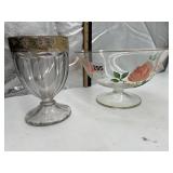 FOOTED GLASS GOBLET W/ FLORAL BAND, FOOTED GLASS