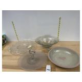 FROSTED GLASS CAKE STAND, PRESSED GLASS OVAL