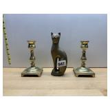 BRASS CANDLESTICKS W/ SQUARE BASE, BRASS STYLIZED