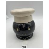 BLACK AND CREAM GLAZED CERAMIC CANISTER W/