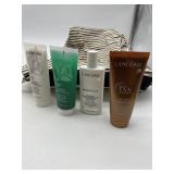 LANCOME STRIPED COSMETIC BAG W/ SELF TAN, UV 50+,