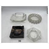 ASSORTED ASHTRAYS, CLEAR GLASS, PRESSED GLASS,