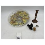 MARBLE MAZE GAME, AUTHENTIC BRONZE CANDLESTICK,